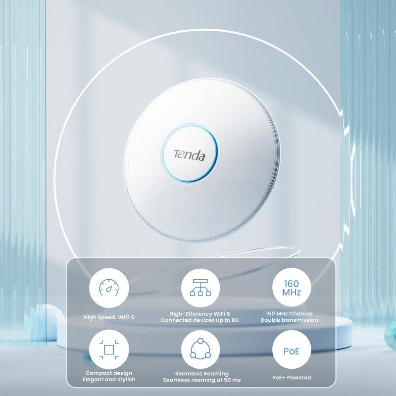 Tenda i27 AX3000 Wi-Fi 6 Ceiling Access Point, Dual-Band 2976Mbps,