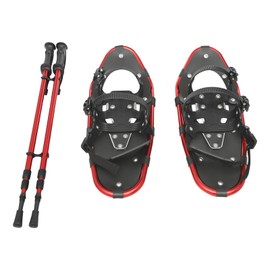21/25Inch Snowshoes with Poles for Snowshoeing, All-Terrain Snow Shoes Kit with Adjustable Trekking Poles and Carrying Bag for Women Men (Red, 21 Inch)