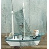 Maritime Decoration Wooden Boat with Seagull 17 cm Starfish Lifebuoy