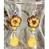 Silver and Silky Yellow Flower and Teardrop Dangle Earrings. Jewelry