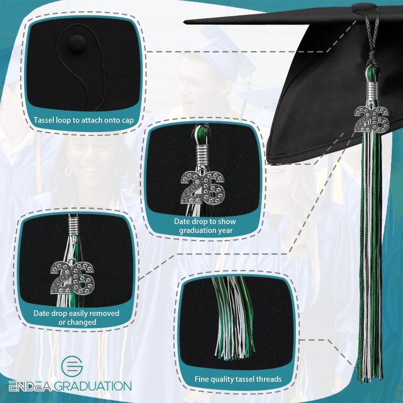Endea Graduation Mixed Triple Color Tassel with Silver Bling Charm