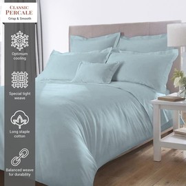 Pizuna Percale Cotton Twin Duvet Cover Set, 100% Long Staple Cotton Crisp Percale Weave with Button Closure (Combed Baby Blue Cotton Duvet Cover Twin)