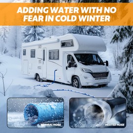 RV Heated Drinking Water Hose, 25ft Heated Freshwater Hose with Fittings for RV, Heated RV Hose with Energy Saving Thermostat, -45 ℉ Antifreeze Heated Garden Pipe and Leakage Protector, RV Accessories