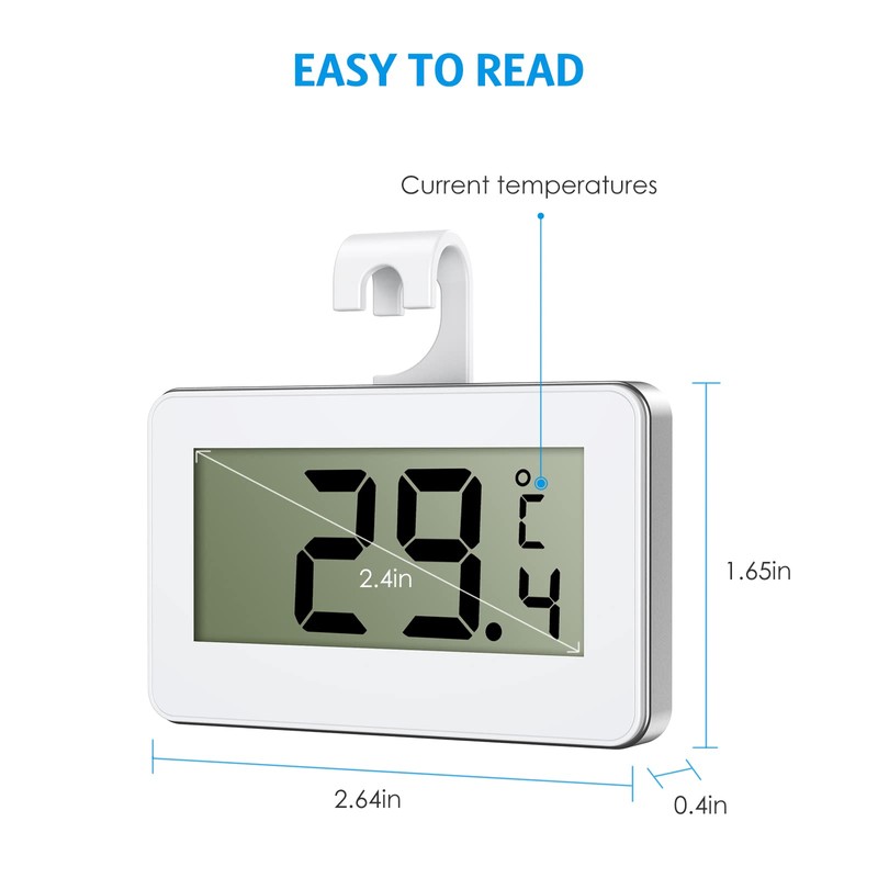 AMIR Refrigerator Fridge Thermometer, Digital Freezer Thermometer with Hook, Easy