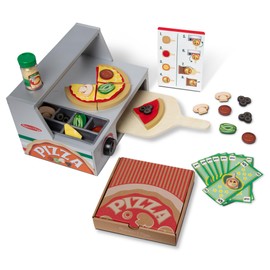 Melissa & Doug Top & Bake Wooden Pizza Counter Play Set with Play Food (41 Pcs) Preschool Toy Pizza, Wooden Food Set, Pretend Sets For Kids Ages 3+ - FSC-Certified