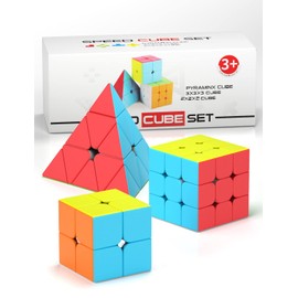 Vdealen Speed Cube Set, Cube Bundle 2x2x2 3x3x3 Pyramid Stickerless Magic Cube, Smooth Puzzle Cube Toys Gift for Kids & Adults