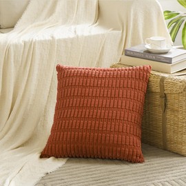 Fancy Homi 2 Packs Burnt Orange Decorative Throw Pillow Covers 16x16 Inch for Living Room Couch Bed Sofa, Rustic Farmhouse Fall Home Decor, Soft Striped Corduroy Square Cushion Case 40x40 cm