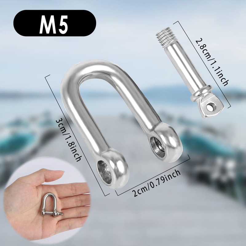 Pack of 12 M5 Stainless Steel Shackles Galvanised D Ring