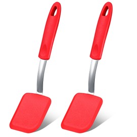 Yetene Silicone Cookie Spatula Turner 2 Pack Mini Brownie Spatula Flexible Kitchen Small Silicone Turner for Nonstick Cookware Heat Resistant No Scratch Flipper for Egg Pancake(Red)