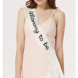 CoolerthingsDG, Baby Shower Decorations White Lace Sash for Mommy to be and one Daddy to Be Tinplate Badge Combo Kit Baby Shower Party Gender Reveals Party Gifts (Pink)