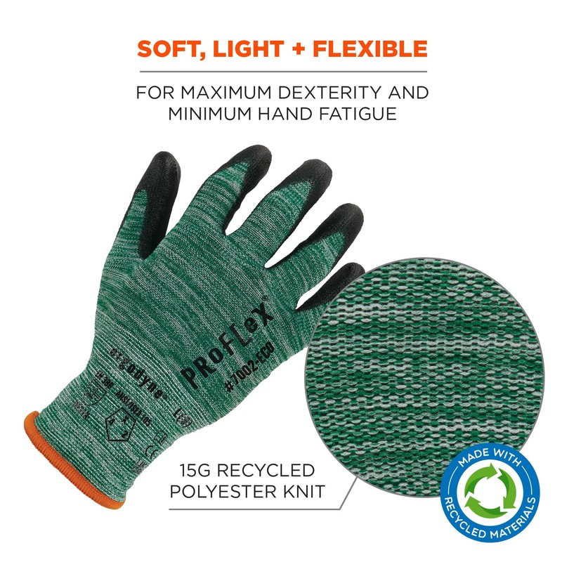 Ergodyne ProFlex 7002-ECO Work Glove, Recycled PU Coated Palms Gloves,