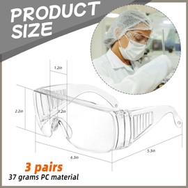 3 Pairs Clear Safety Glasses Over Glasses Goggles Anti- Fog/Scratch Eye Protective Polycarbonate Eyewear Safety Goggles for Shooting, Labs, Outdoor, Workplaces Safety Eye Protection