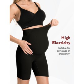 HOFISH Women's Maternity Shapewear Seamless Pregnancy Underwear for Dresses Belly Support High Waisted Panties Shorts BlackBeige L