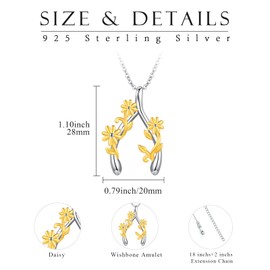 Daisy Chain 925 Sterling Silver Wish Bone Pendant Daisy Pendant Necklace Jewellery for Women Girls, Sterling Silver