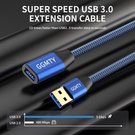 GGMTY USB 3.0 Extension Cable 3ft,Type A Male to Female Extension Cord Durable Braided Material High Data Transfer Compatible with USB Keyboard,Mouse,Flash Drive, Hard Drive,Printer