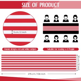 6 Pieces Striped Table Runner Wedding Polyester Table Decor Red White Striped Design Tablecloth Elegant Decor for Indoor Events Family Dinner Outdoor Banquet Parties Celebrations (12 x 108 Inch)
