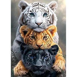 MAXBYE Tiger Diamond Painting Kits for Adults, 5D Three Tigers Diamond Art Kits DIY Full Drill Animal Gem Art for Beginner, Crystal Cross Stitch Craft for Home Wall Decor Holiday Gifts 30x40cm