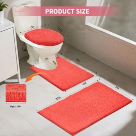 Baahrnom Bathroom Rugs Sets 3 Piece with Adjustable Toilet Seat Cover 17.5"x 15" Machine Washable Bath Rug Set with TPR Non Slip Rubber Backing Solid Bath Mat Set for Luxury Bathroom Decoration