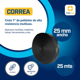 24tarpp | Cinta Correa 1" 25mm 25 MTS para Mochila y Multiusos | Correa De Uso Rudo para Hebillas | Cinta De Alta Resistencia para Bolsas y Maletines | 25mm 25mts