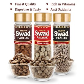 Swad MAHA SAVER PACK- Swad 200 Candy Pouchwith 3 premium bottles of Swad Pachak - ANARDANA, JEERA GOLI & KHATTA MEETHA KHAJOOR (Pack of 3)