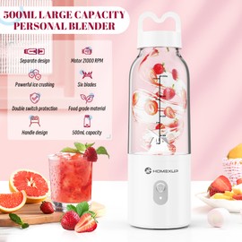 Portable Personal Blender 17 OZ/500 ML Juicer, 175W Personal Size Blender, Ideal for Smoothies, Ice Blending, Juicing, and Food Processing, Compact, Convenient, and Versatile (White)