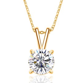 Radianta 1Ct Moissanite Solitaire Pendant Necklace, Diamond Necklace in Vermeil Yellow Gold Plated 925 Sterling Silver Sparkling, Snowflake Jewellery for Women with GRA Certification D Colour VVS1