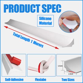 Water Barrier for Sink,Shower Threshold Water Dam Barrier,Waterproof Barrier Bathroom,Collapsible Silicone Strip Trim Splash Guard (White-1M)