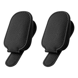 Hevysuo Pack of 2 Glasses Holders for Car Sun Visor, Universal Leather Car Magnetic Car Visor Glasses Holder Suitable for All Types of Glasses, Ticket Card Clip, Black