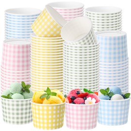 Pickmesh 120 Pcs 9 oz Ice Cream Cups Disposable Pastel Geometry Paper Soup Bowl Green Yellow Multicolor Dessert Cups Hot Cold Food for Summer Hawaii Camp Barbecue Wedding Birthday Party Supplies