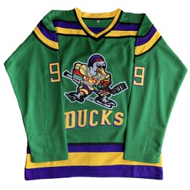 Mighty Ducks Jersey #96 Charlie Conway #99 Adam Banks #33 Greg Goldberg #66 Gordon Bombay Movie Hockey Jersey White Green (99 Green, Medium)