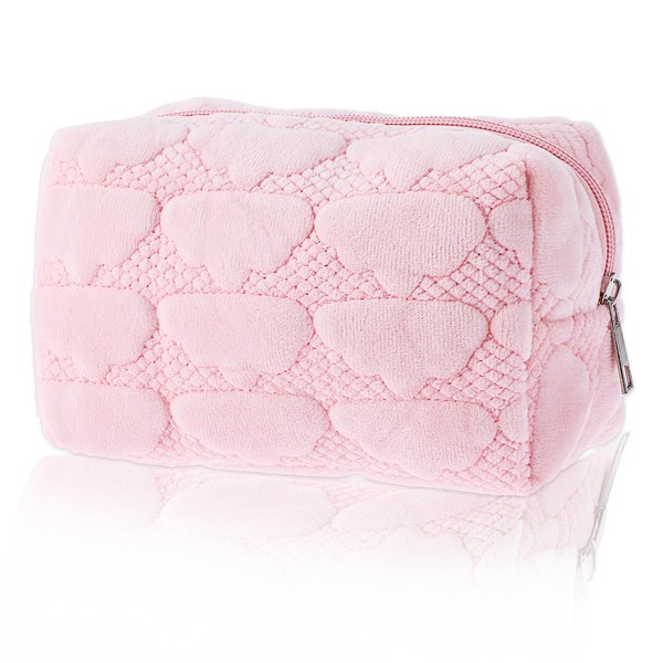 Molain Women's Small Cosmetic Bag, Cute Storage Bag, Cream Cloud Suede Cosmetic Bag, Portable Travel Makeup Bags, Wash Bag, Holds Various Cosmetics, pink, Modern