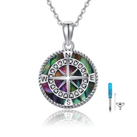 AFEINI Viking Compass Urn Necklace for Ashes Sterling Silver Viking Compass Cremation Jewelry for Human Ashes of Loved Ones Vegvisir Memorial Jewelry Gifts for Men Women