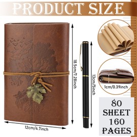 Gueevin Christmas Leather Journal and Pen Gift Set Refillable Tree Notebook with Pen Gift Bag and Gift Box A5 Lined Hardcover Journal present with 150 Pages for Thanksgiving Xmas Holiday Gift, Brown