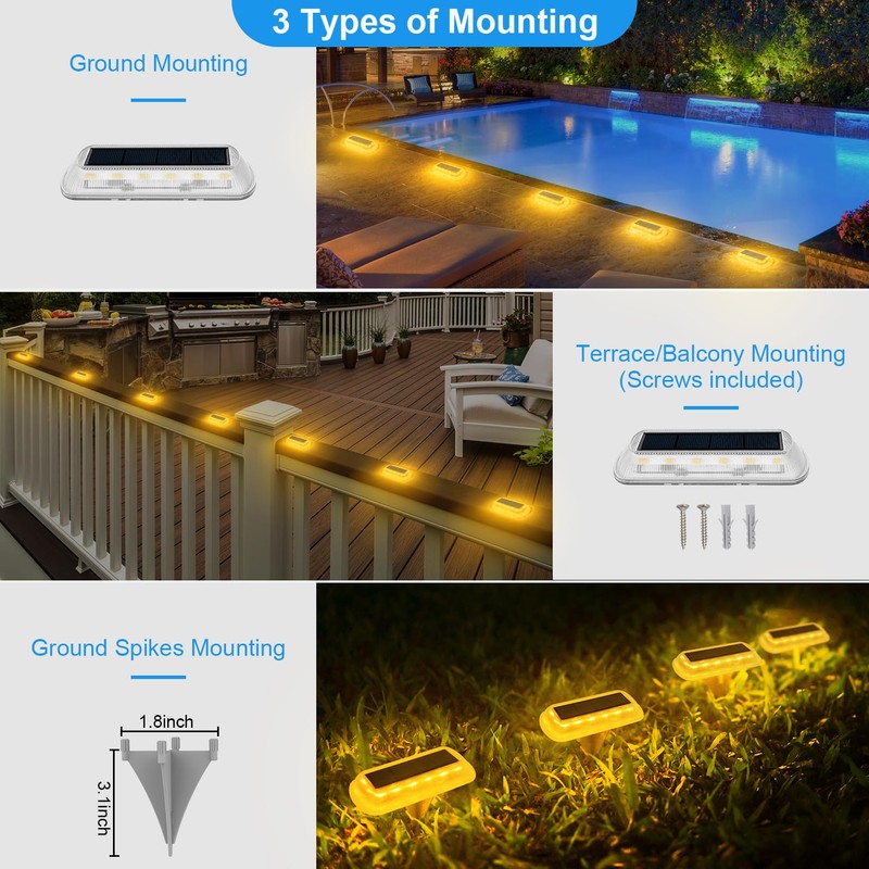 T-SUN Solar Deck Lights Outdoor Waterproof, Deck Lights Solar Powered,