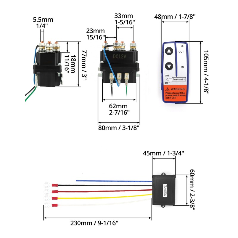 QWORK Wireless Remote Control Winch Kit - 12V, 250A, Steel,