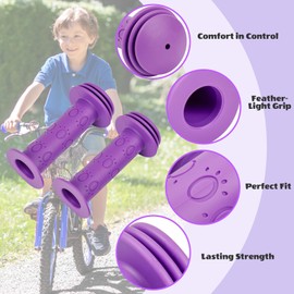 CycForge ​​Bike Handlebar Grips - Soft Non-Slip Kids Universal for Boys Girls, Paw Print & Solid Colours, Bike, MTB, Scooter Grip​​（Purple）
