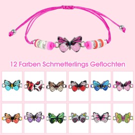 Pack of 12 Friendship Bracelets, Children's Bracelets with Butterfly Pendant, Adjustable Braided Bracelets, Girls, Children's Birthday Party Favours for Boys and Girls, Cotton