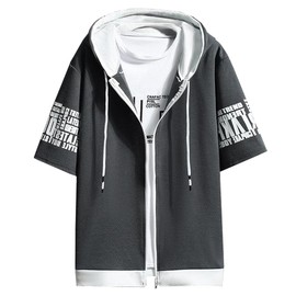 KOTRBOY Men's Hoodie, Short Sleeve, Summer Clothes, Men's, Solid, Hooded, Layered, Simple, Stylish, Large Size, Sweater, Pullover, Loose, Casual, Large Size, Popular, Clothing, 003-grey