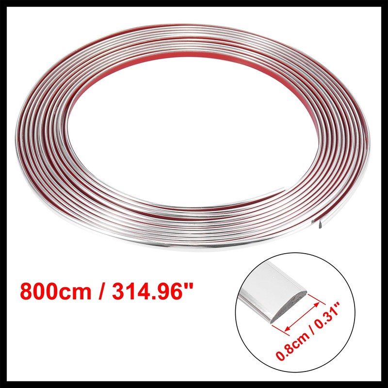 Hihaha 8mx8mm PVC Chrome Silver Tone Trim Strip for Car