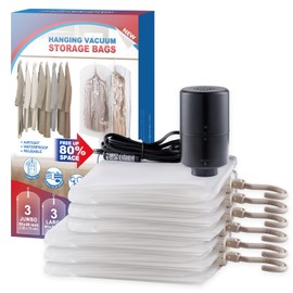 Hanging Vacuum Storage Bags, 6 Pack Hanging Storage Bags for Clothes With Electric Pump, Vacuum Sealed for Suits, Dress, Jackets (3 Long, 3 Short)