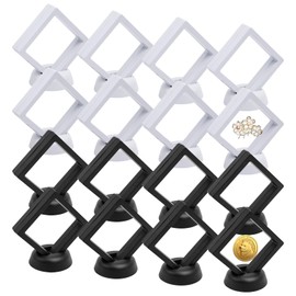Rebanky Pack of 16 Floating Display Frame, Floating 3D Display Case Display Frame Box with Base, Transparent Floating Frame, Floating Frame Display for Copies, Necklace (Black, White)