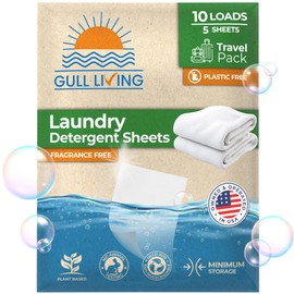 Gull Living Travel Laundry Detergent Sheets Unscented - 10 Loads - Dissolves Quickly, Removes Stains & Odors - Laundry Sheets Detergent