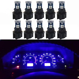 WLJH 10 Pack Blue Canbus T5 Led Bulb 2721 37 74 Wedge Lamp PC74 Twist Sockets Dash Dashboard Lights Instrument Panel Cluster Leds Replacement