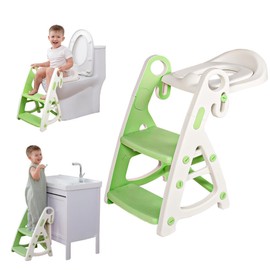 Potty Training Seat & Toddler Step Stool, Ultimate Stability Toddler Toilet Seat, Adjustable Step & Seat Height Potty Seats for Toddlers Boys Girls（Green)
