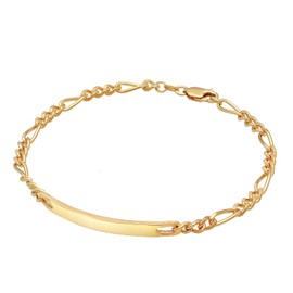 Kuzzoi Silver ID Bracelet for Men, Handmade Figaro Bracelet (4 mm) Made of Solid 925 Sterling Silver Gold-Plated, Men's Bracelet with Engraving Plate, Golden Shield Bracelet for Men, Sterling Silver