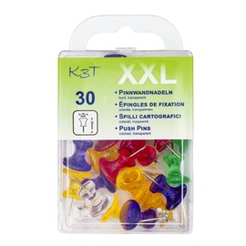 K3T 48359 Push Pins XXL Pack of 30 Assorted Colours 16 x 25 mm