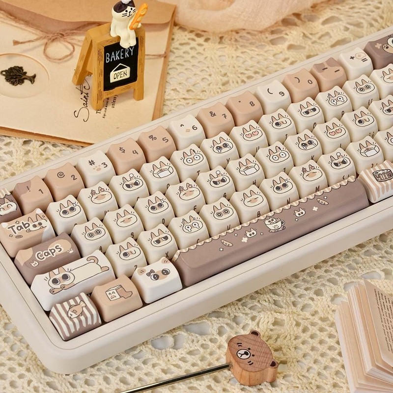 SWDPORT Cute Cat Keycaps Set, 132 Keys Thick PBT Mao