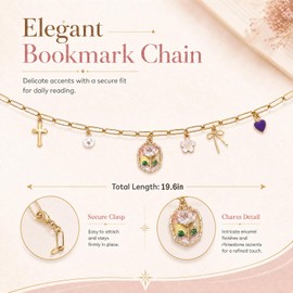 Floral Pearl Heart Bow Bible Charm Chain Christian Bookmark