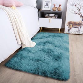 Aspire Homeware Rugs Living Room Small 50cm x 80 cm – Tie-Dye Teal Area Rugs for Bedroom Anti Slip - Modern Super Soft Plush Floor Carpets for Lounge – Fluffy Shaggy Bedside Rug for Kids Room