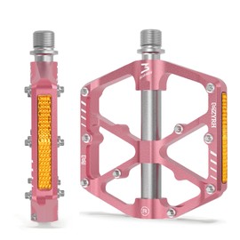 MZYRH Bicycle Pedals with Reflectors, Road Bike/Mountain Bike Pedals, 9/16 Inch Lightweight Aluminium Alloy 3 Sealed Bearings Bicycle Platform Pedals (Pink)